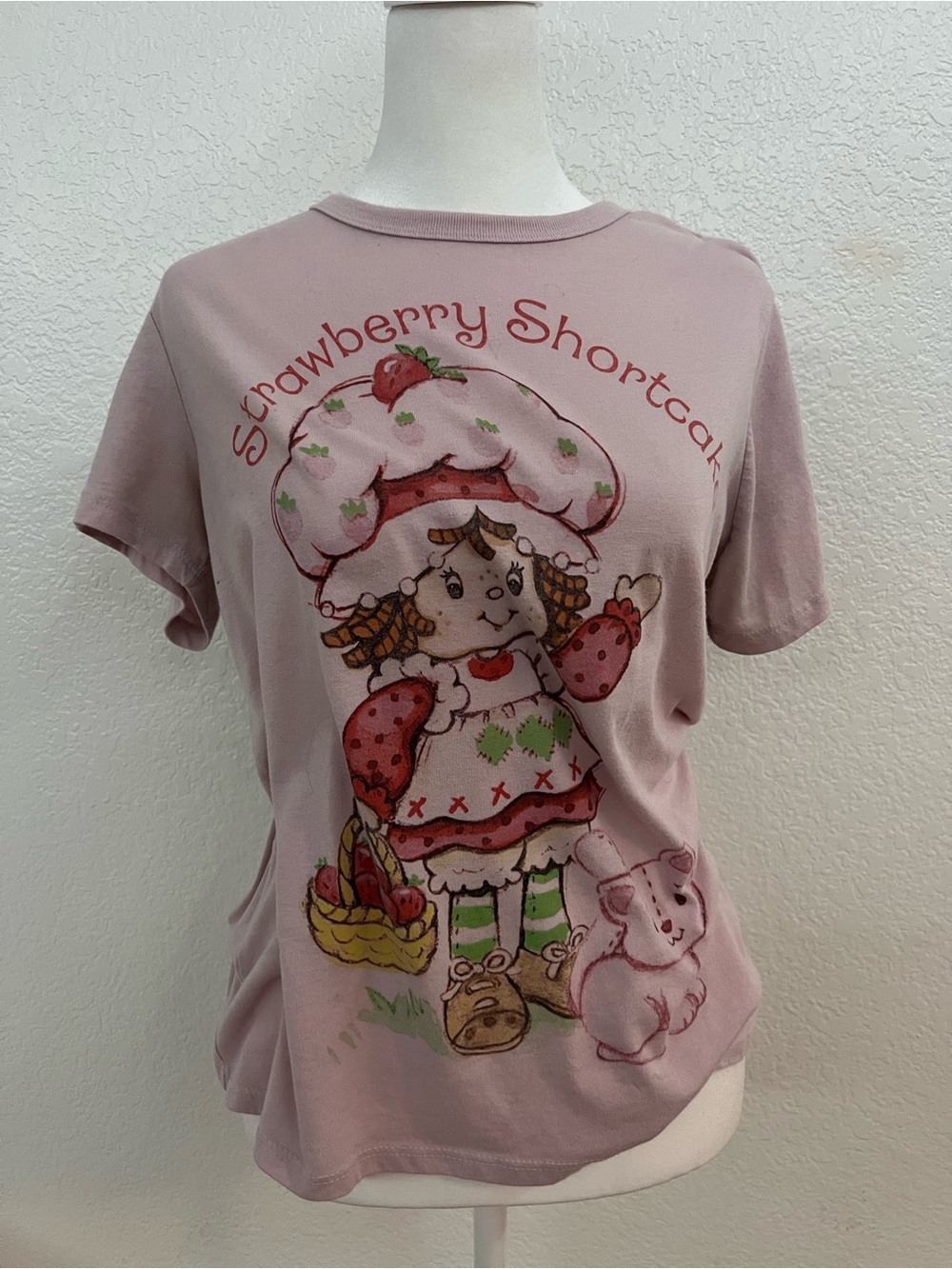 Strawberry Shortcake Graphic T-Shirt Size Small Pink Double-Sided Character Tee